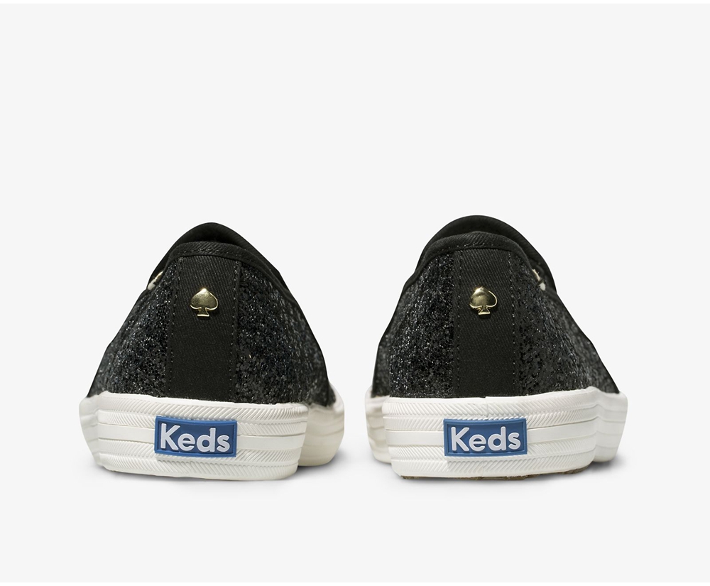 Keds Slip Ons Damen Schwarz - Kate Spade New York Double Decker Glitter - VNI-348790